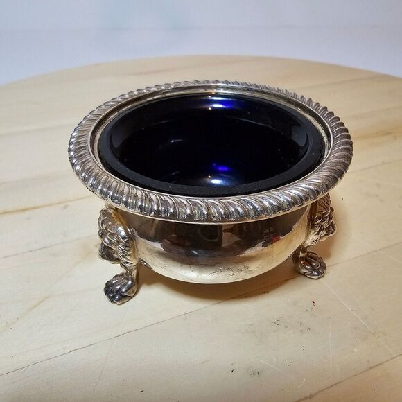 Vintage Ellis Barker Silver Plate Small Bowl With Cobalt Blue Glass Insert Liner - Picture 4 of 12